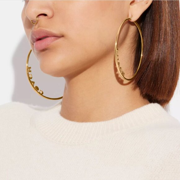 Coach x Jennifer Lopez colab. - Signature Large Hoops Earrings 3" dia. - NWT - Picture 8 of 16